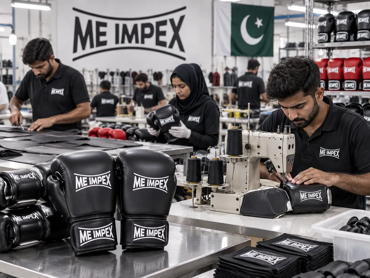OEM boxing gloves manufacturing process at Me Impex Pakistan