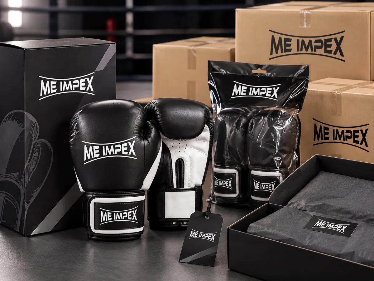 Private label boxing gloves packaging with custom branding