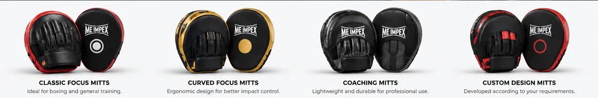 Custom focus mitts product range for boxing and combat sports brands